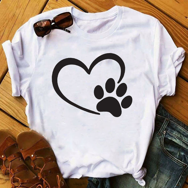 Women Fur Dog Paw Mom Print T Shirt
