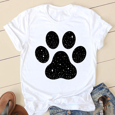 Women Star Dog Paw Funny T-shirts